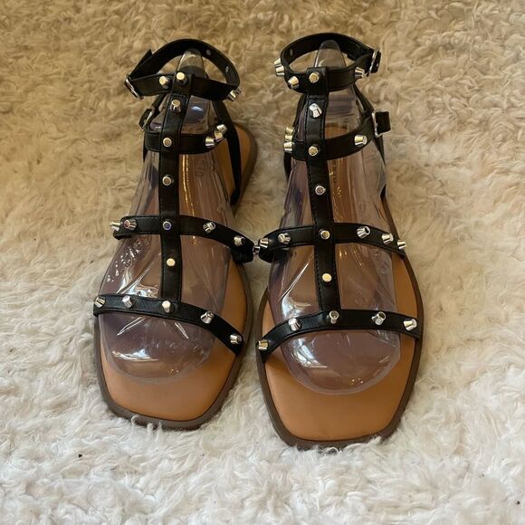 Torrid Black synthetic leather gladiator sandals silver tone studs accents SZ9WW - Picture 2 of 9